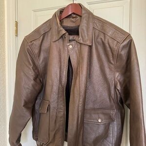 Men's Brown Genuine Leather Bomber Jacket Size XL